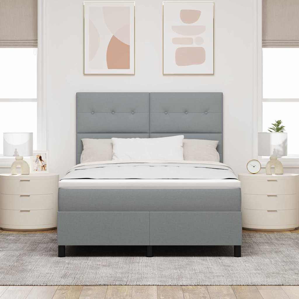 Lit à ressorts avec tête de lit Gris clair 140 x 200 cm tissu