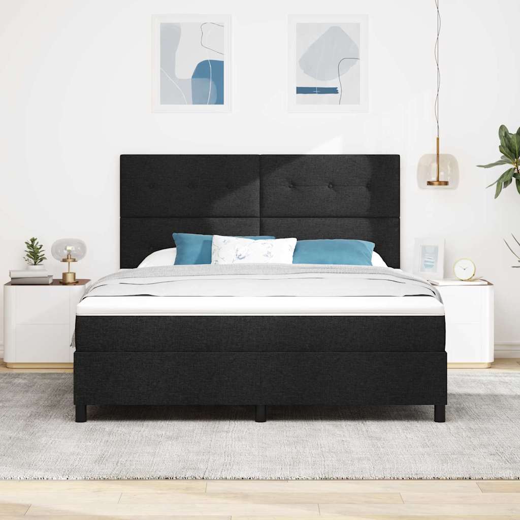 Lit à ressorts avec tête de lit Noir 180 x 200 cm tissu