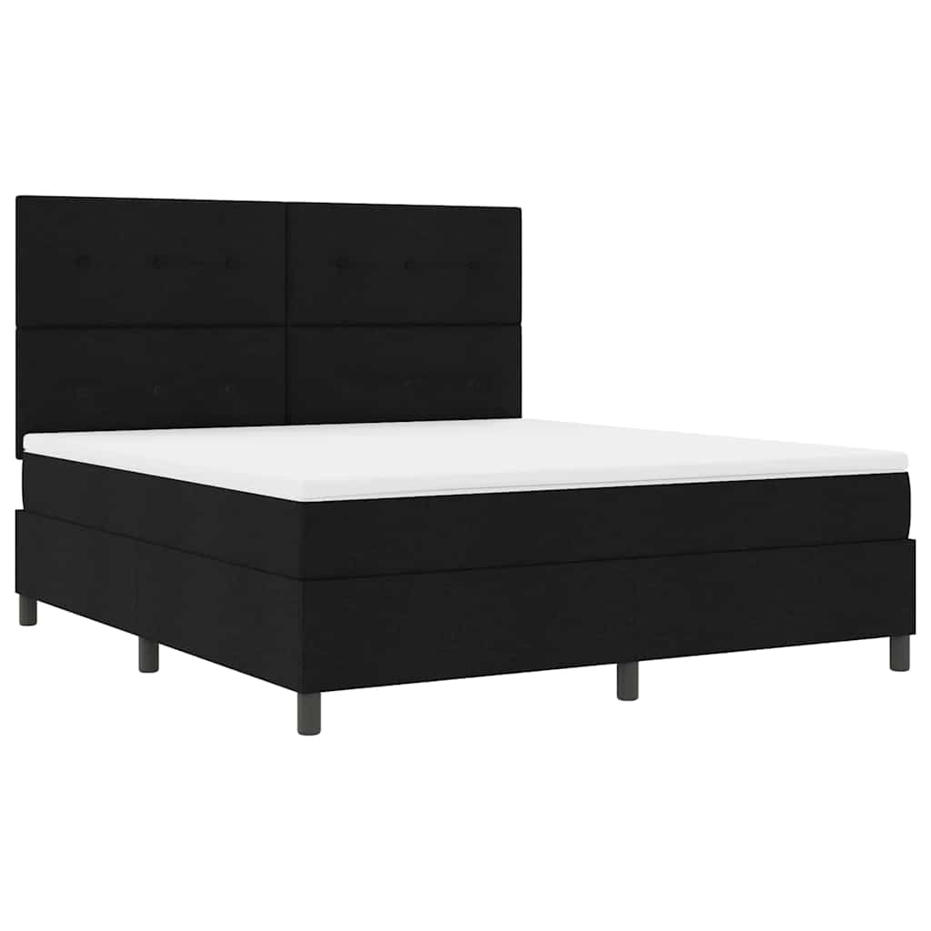 Lit à ressorts avec tête de lit Noir 180 x 200 cm tissu