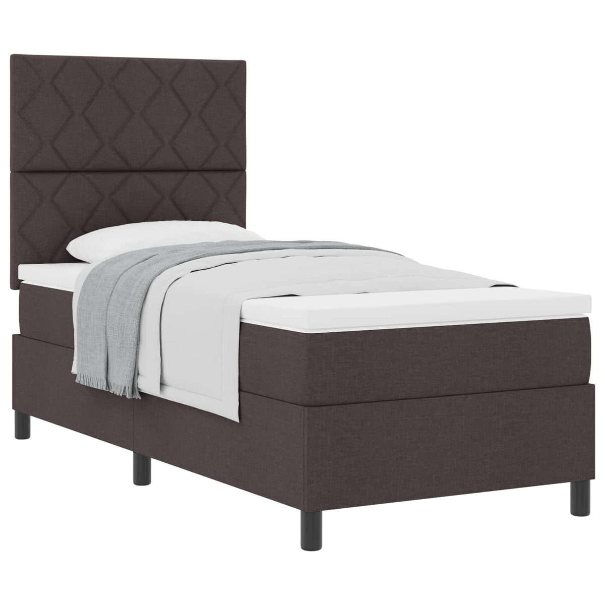 Lit à ressorts avec tête de lit Marron foncé 90 x 190 cm tissu