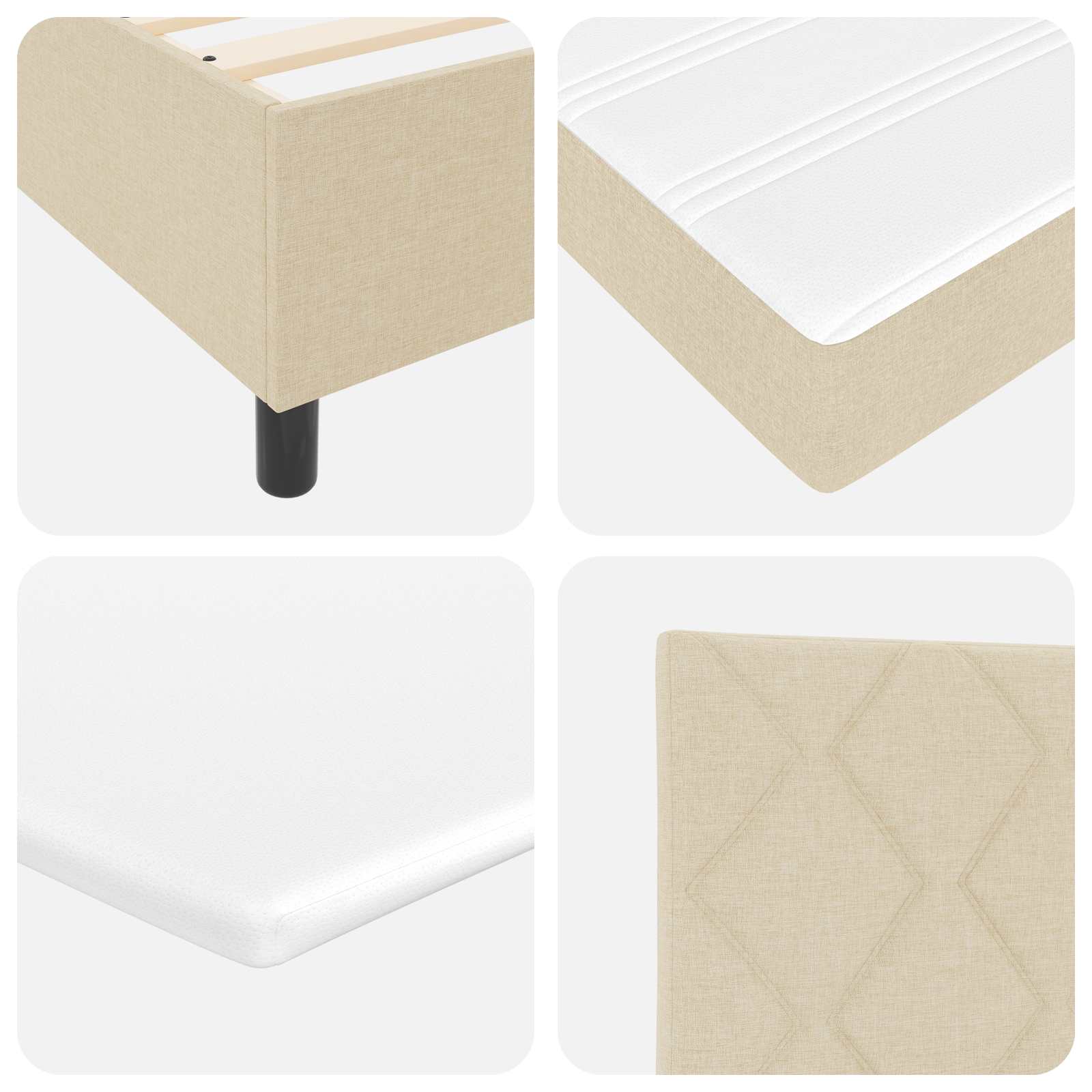 Lit à ressorts avec tête de lit Crème 100 x 200 cm tissu - XIOS