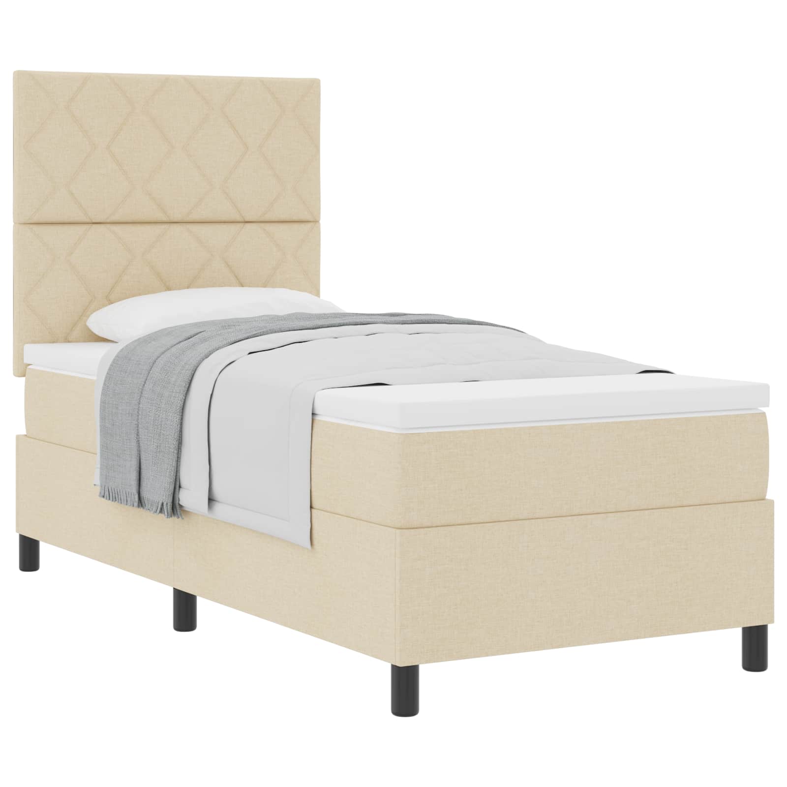 Lit à ressorts avec tête de lit Crème 100 x 200 cm tissu - XIOS