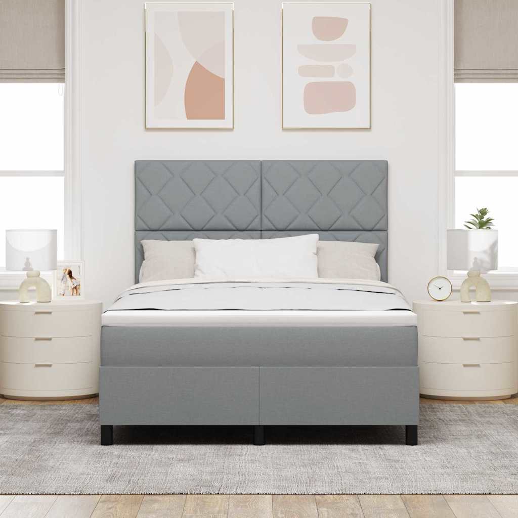 Lit à ressorts avec tête de lit Gris clair 140 x 200 cm tissu