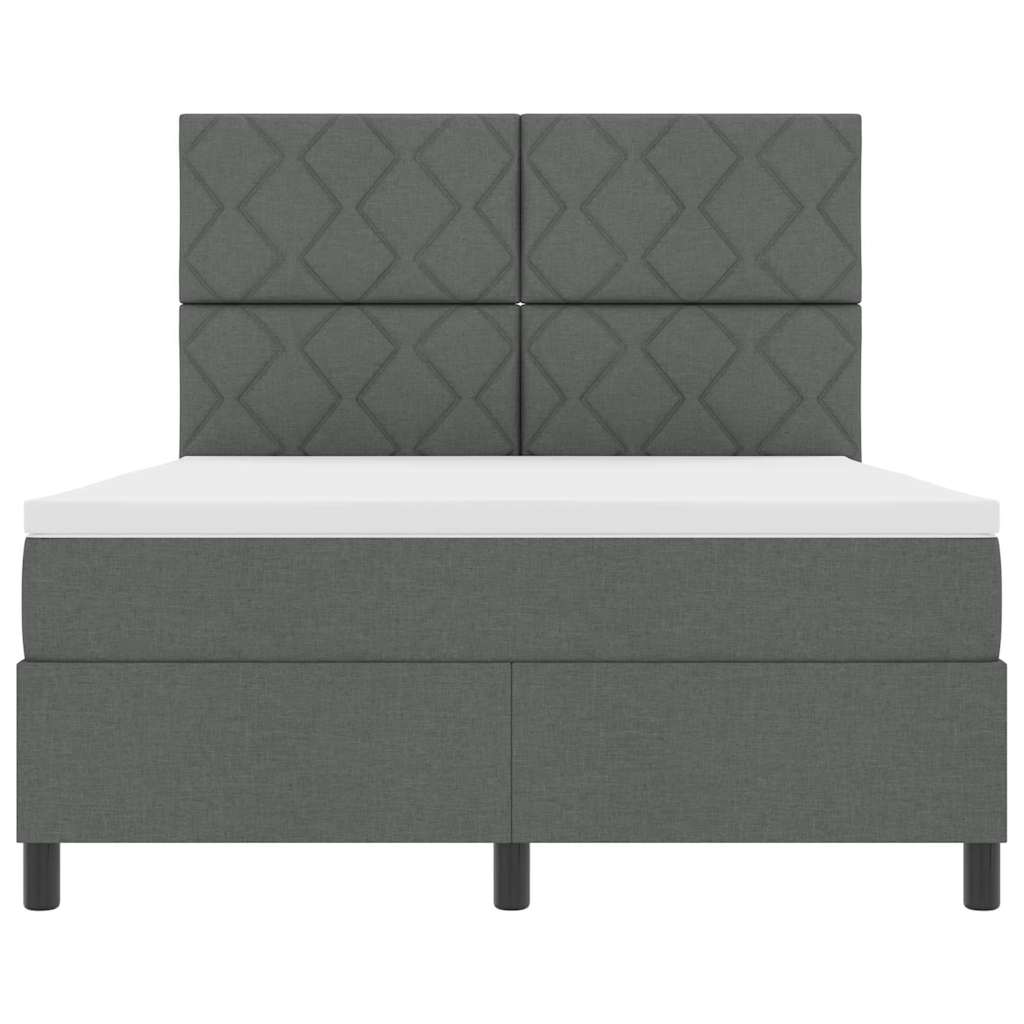 Lit à ressorts avec tête de lit Gris foncé 140 x 200 cm tissu
