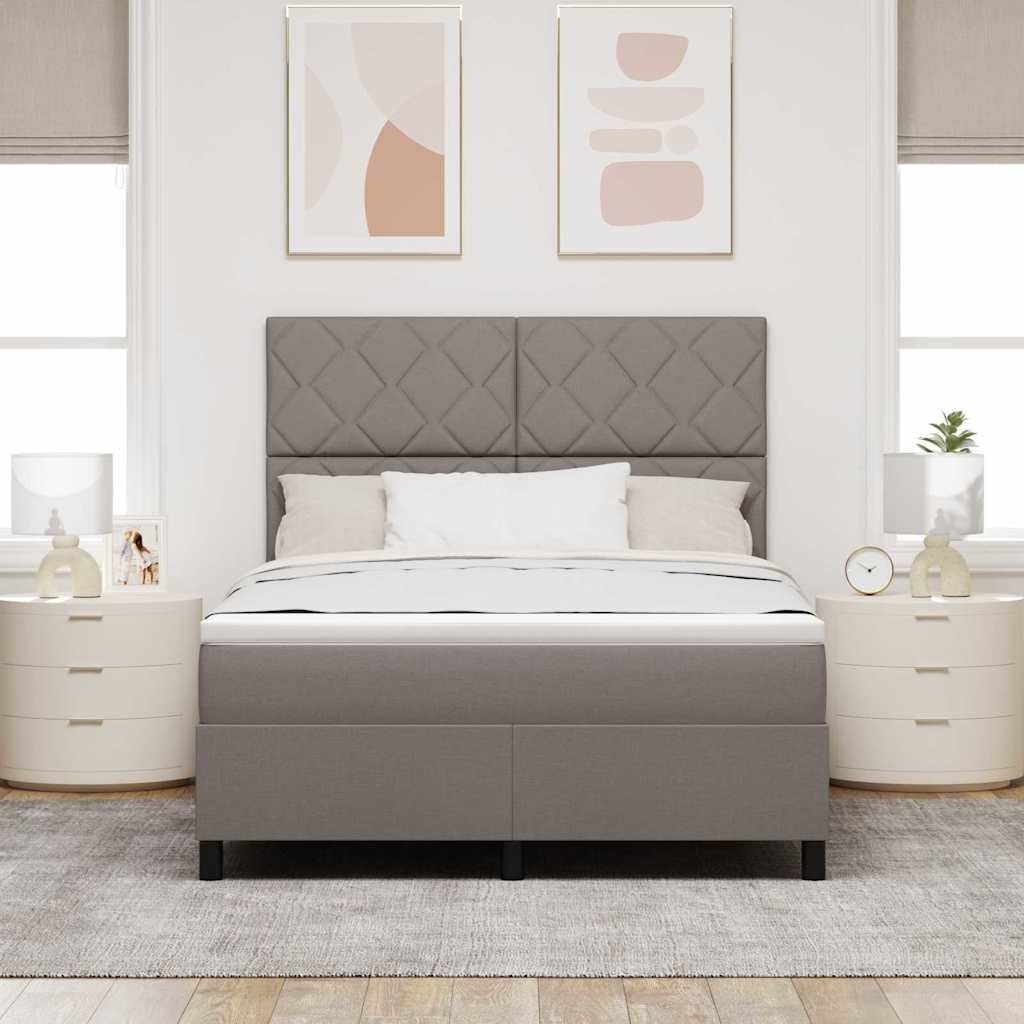 Lit à ressorts avec tête de lit Taupe 140 x 200 cm tissu