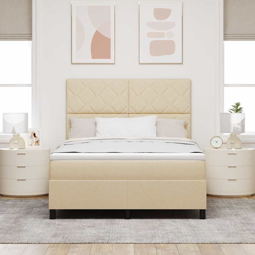 Lit à ressorts avec tête de lit Crème 140 x 200 cm tissu