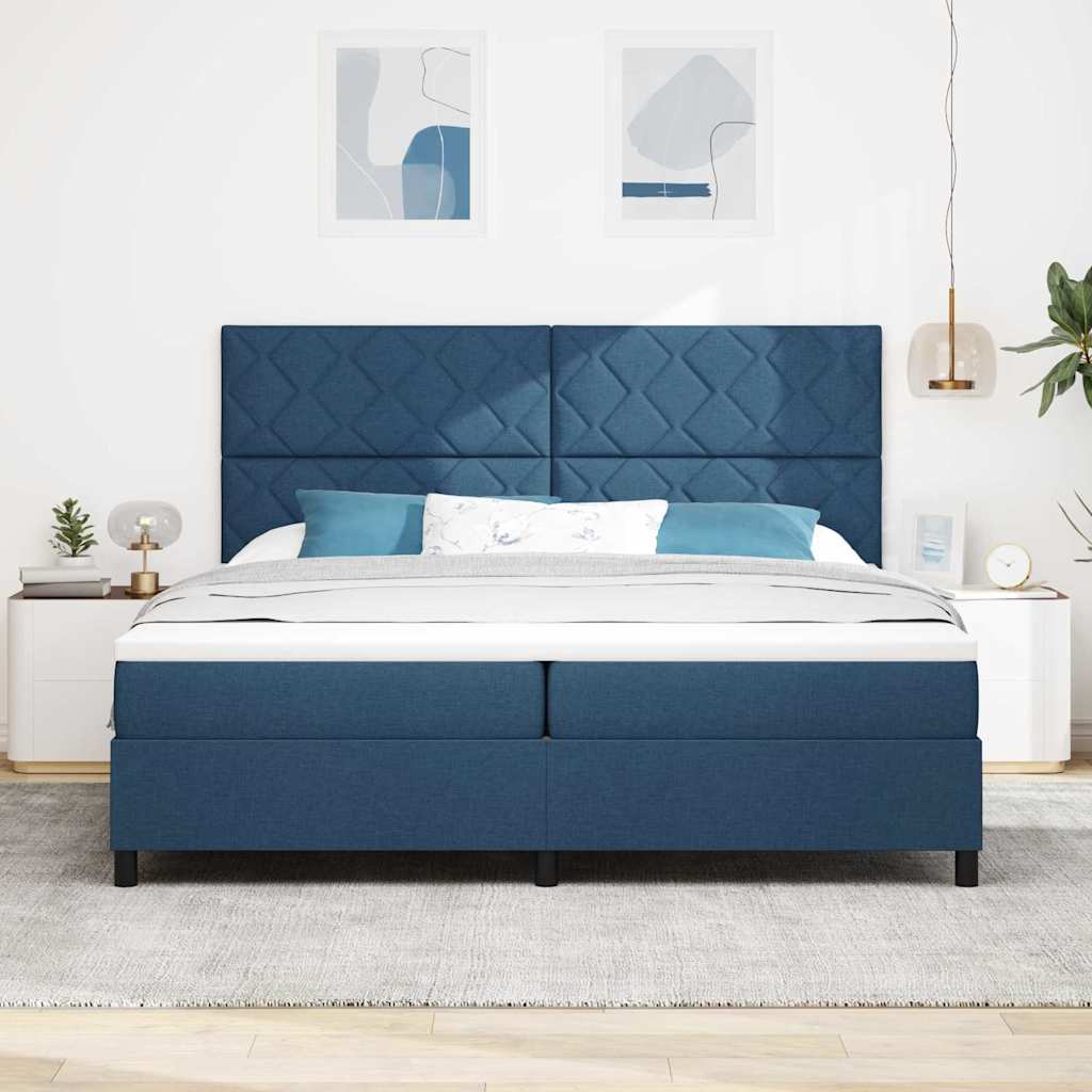 Lit à ressorts avec matelas Bleu 200 x 200 cm tissu - XIOS