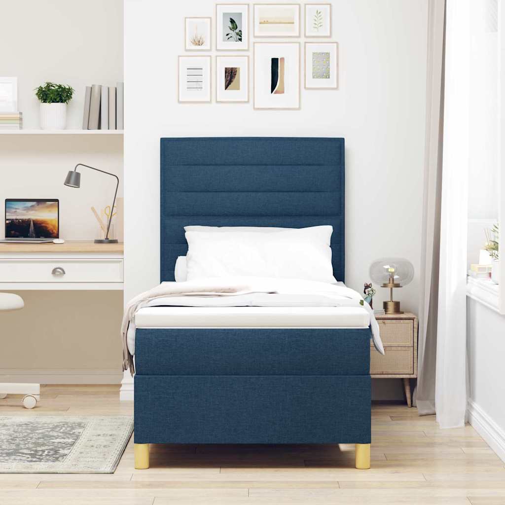 Lit à ressorts avec matelas Bleu 90 x 200 cm tissu - XIOS