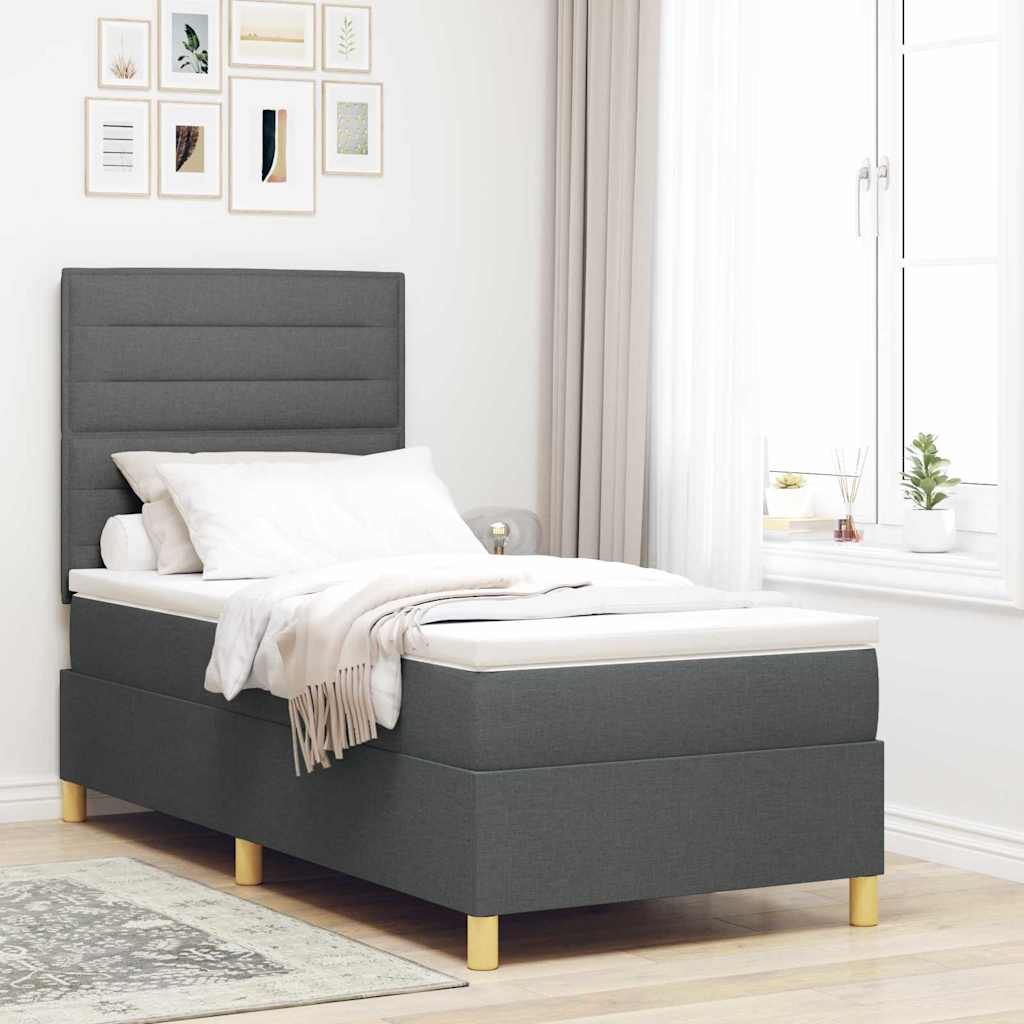 Lit à ressorts avec matelas Gris foncé 100 x 200 cm tissu - XIOS