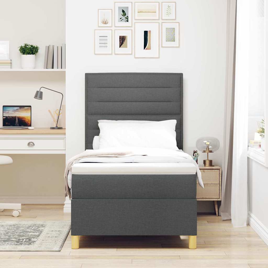 Lit à ressorts avec matelas Gris foncé 100 x 200 cm tissu - XIOS