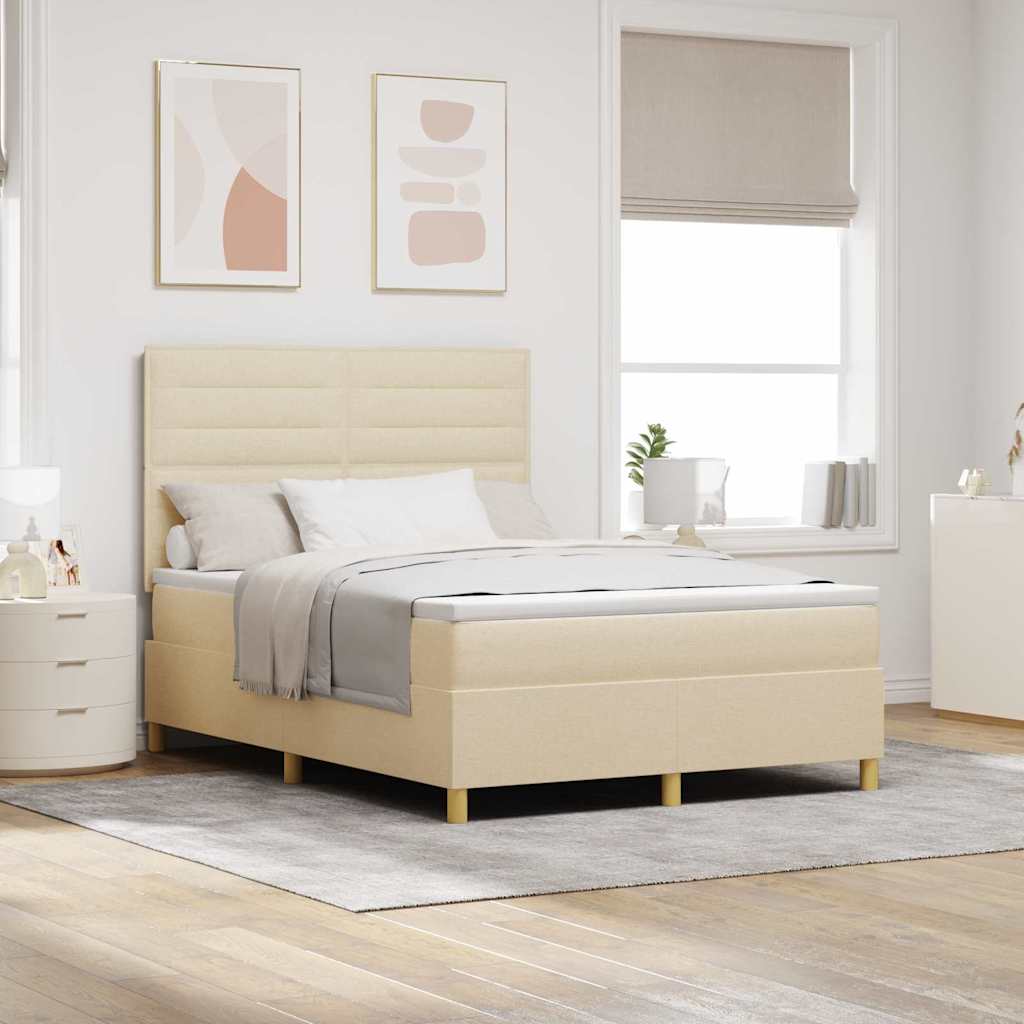 Lit à ressorts avec matelas Crème 140 x 190 cm tissu - XIOS