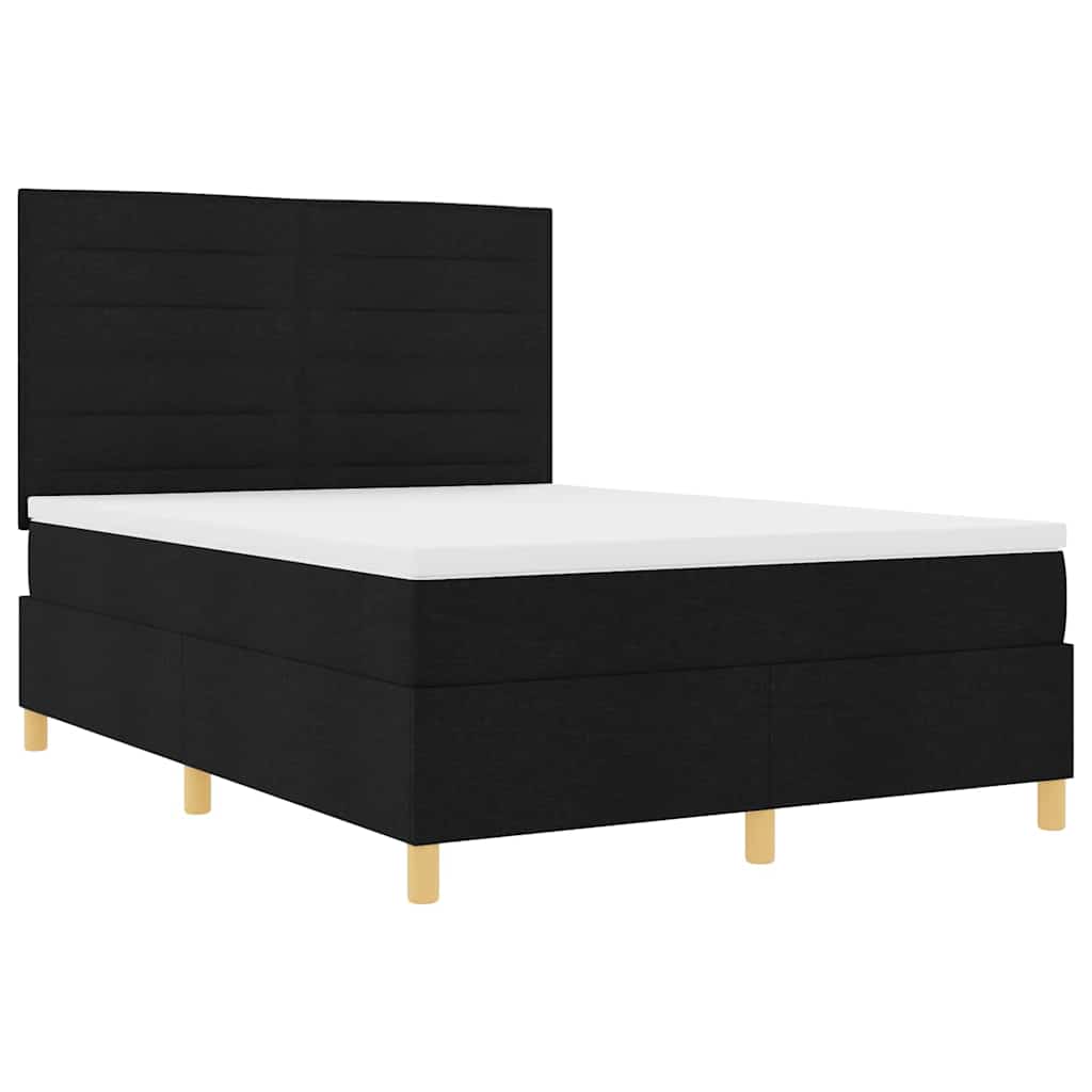 Lit à ressorts avec matelas Noir 140 x 200 cm tissu - XIOS