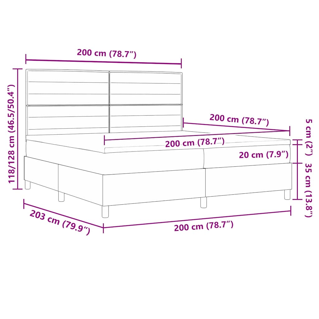 Lit à ressorts avec matelas Marron foncé 200 x 200 cm tissu - XIOS