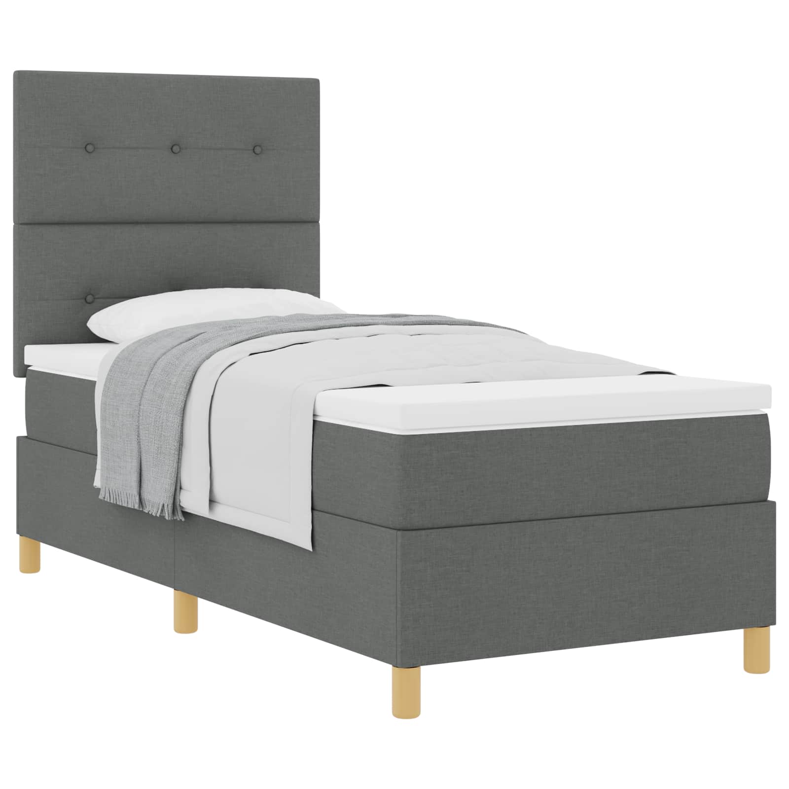Lit à ressorts avec tête de lit Gris foncé 90 x 190 cm tissu