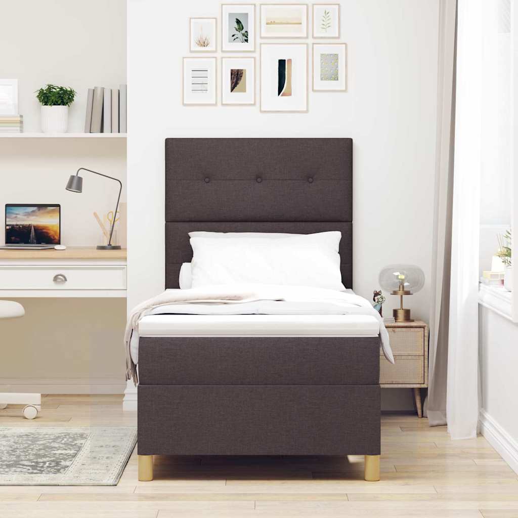 Lit à ressorts avec matelas Marron foncé 90 x 190 cm tissu - XIOS