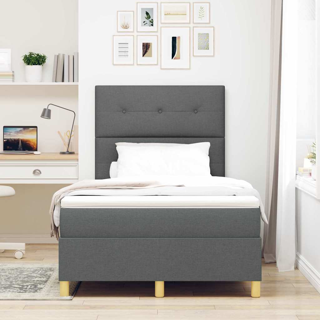 Lit à ressorts avec tête de lit Gris foncé 120 x 200 cm tissu
