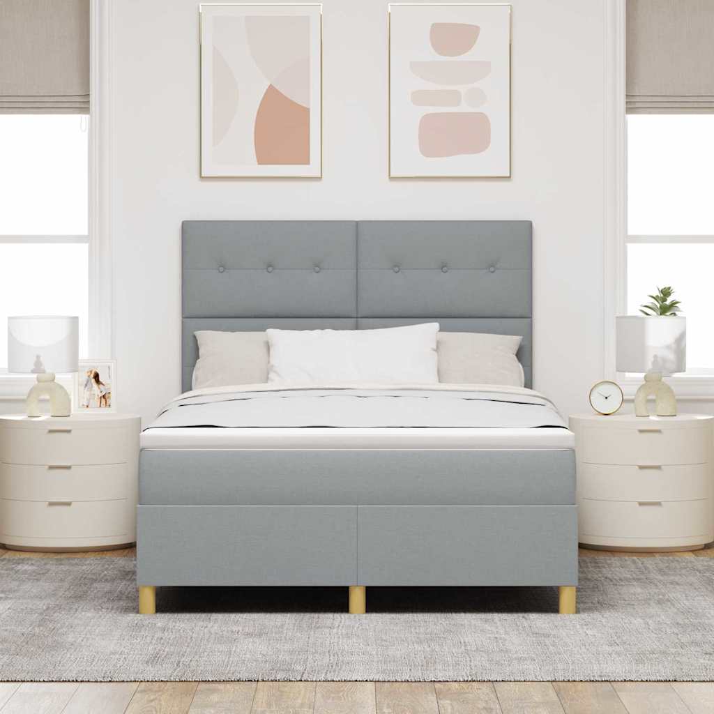 Lit à ressorts avec tête de lit Gris clair 140 x 190 cm tissu
