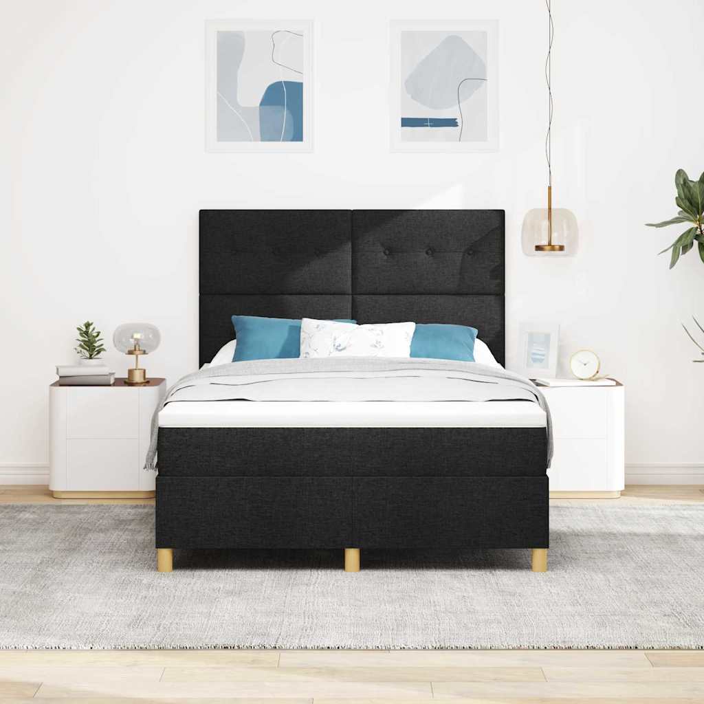 Lit à ressorts avec tête de lit Noir 140 x 190 cm tissu - XIOS