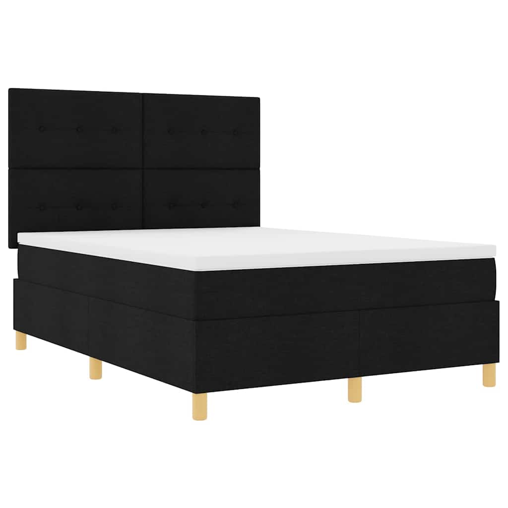 Lit à ressorts avec tête de lit Noir 140 x 190 cm tissu - XIOS