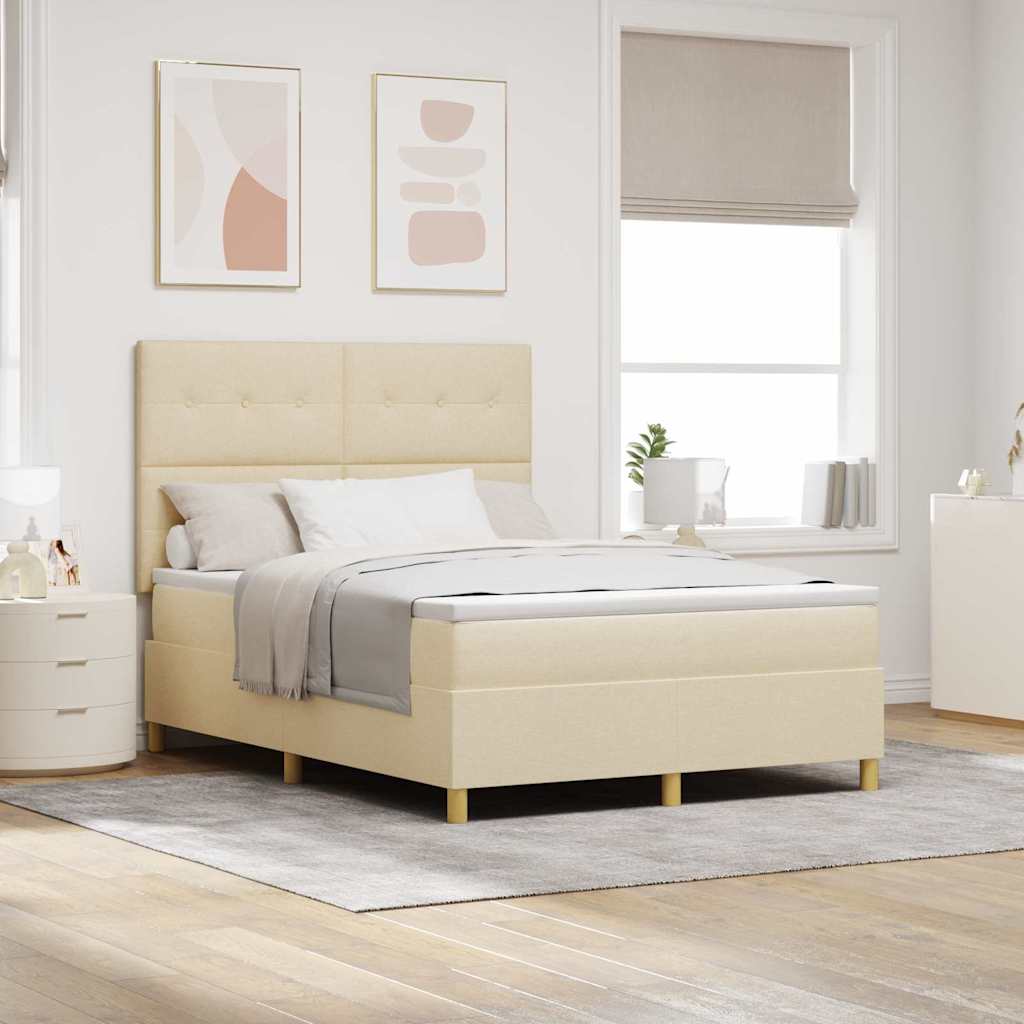 Lit à ressorts avec tête de lit Crème 140 x 190 cm tissu