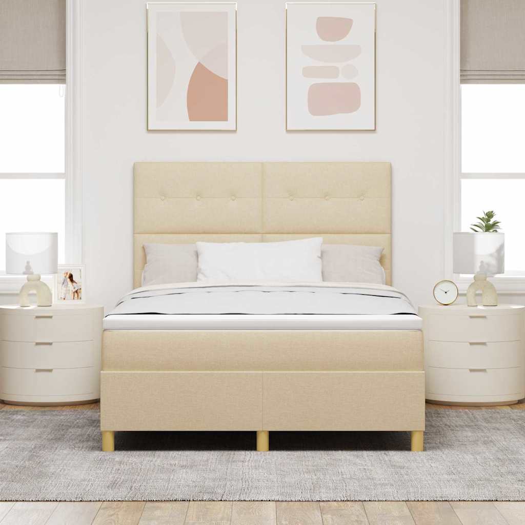 Lit à ressorts avec tête de lit Crème 140 x 190 cm tissu