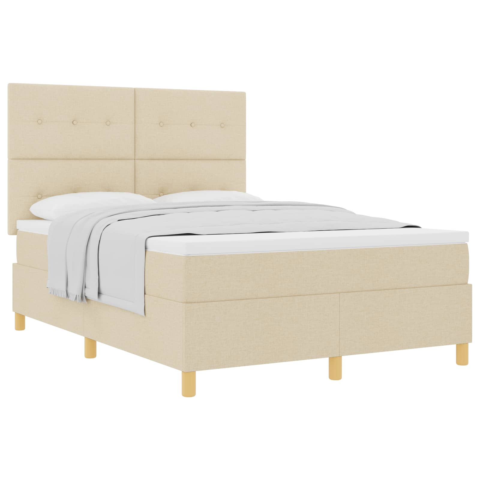 Lit à ressorts avec tête de lit Crème 140 x 190 cm tissu