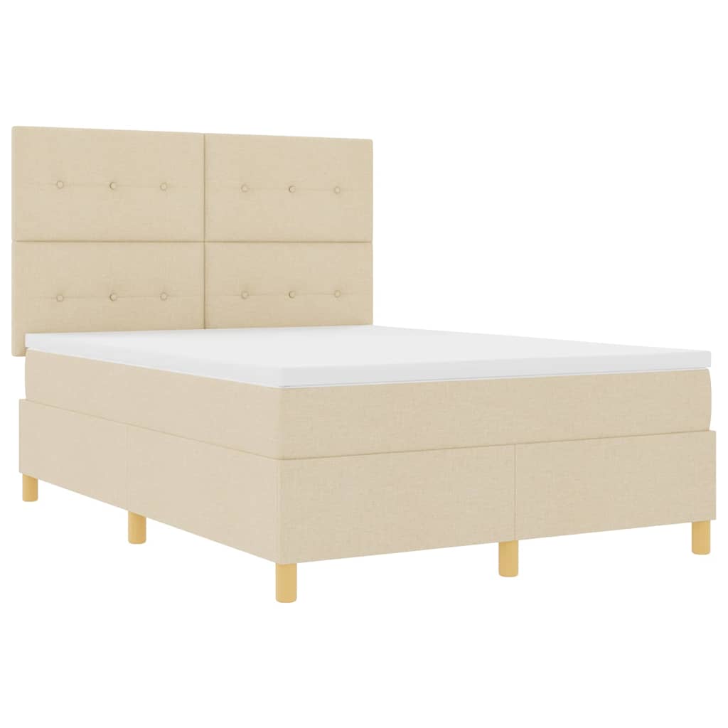 Lit à ressorts avec tête de lit Crème 140 x 190 cm tissu