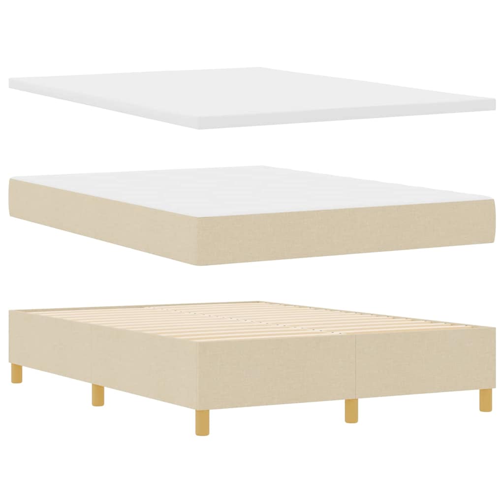 Lit à ressorts avec tête de lit Crème 140 x 190 cm tissu