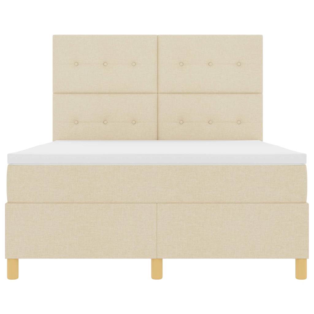 Lit à ressorts avec tête de lit Crème 140 x 190 cm tissu