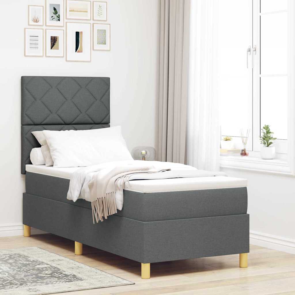 Lit à ressorts avec tête de lit Gris foncé 80 x 200 cm tissu