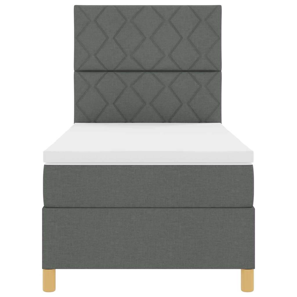 Lit à ressorts avec tête de lit Gris foncé 90 x 190 cm tissu
