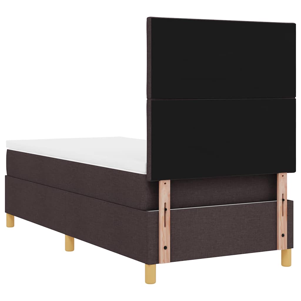 Lit à ressorts avec tête de lit Marron foncé 90 x 190 cm tissu