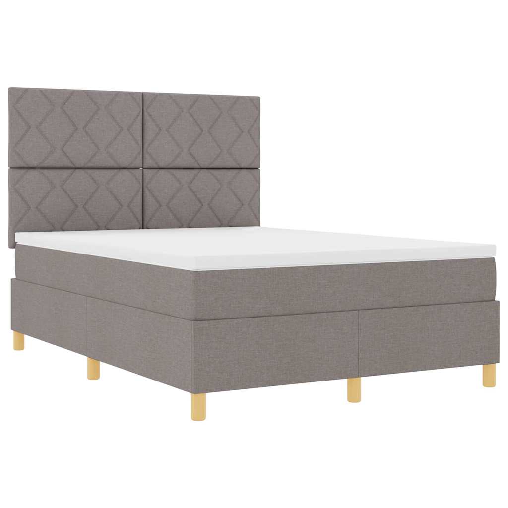 Lit à ressorts avec tête de lit Taupe 140 x 190 cm tissu