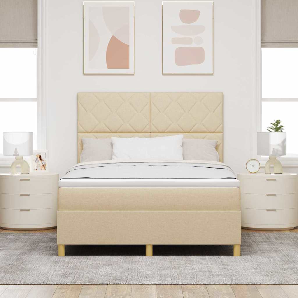 Lit à ressorts avec tête de lit Crème 140 x 190 cm tissu