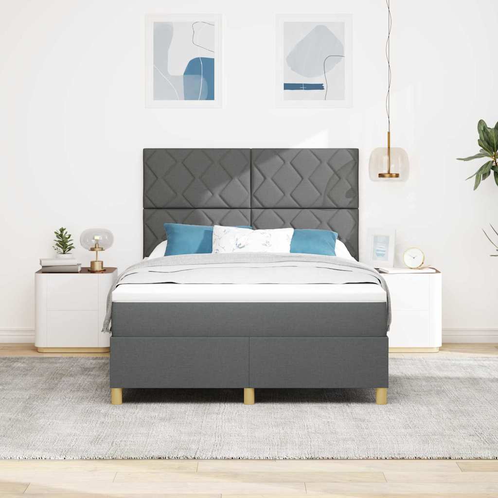 Lit à ressorts avec tête de lit Gris foncé 140 x 200 cm tissu