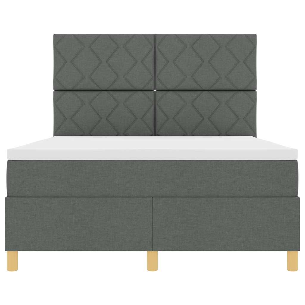 Lit à ressorts avec tête de lit Gris foncé 140 x 200 cm tissu