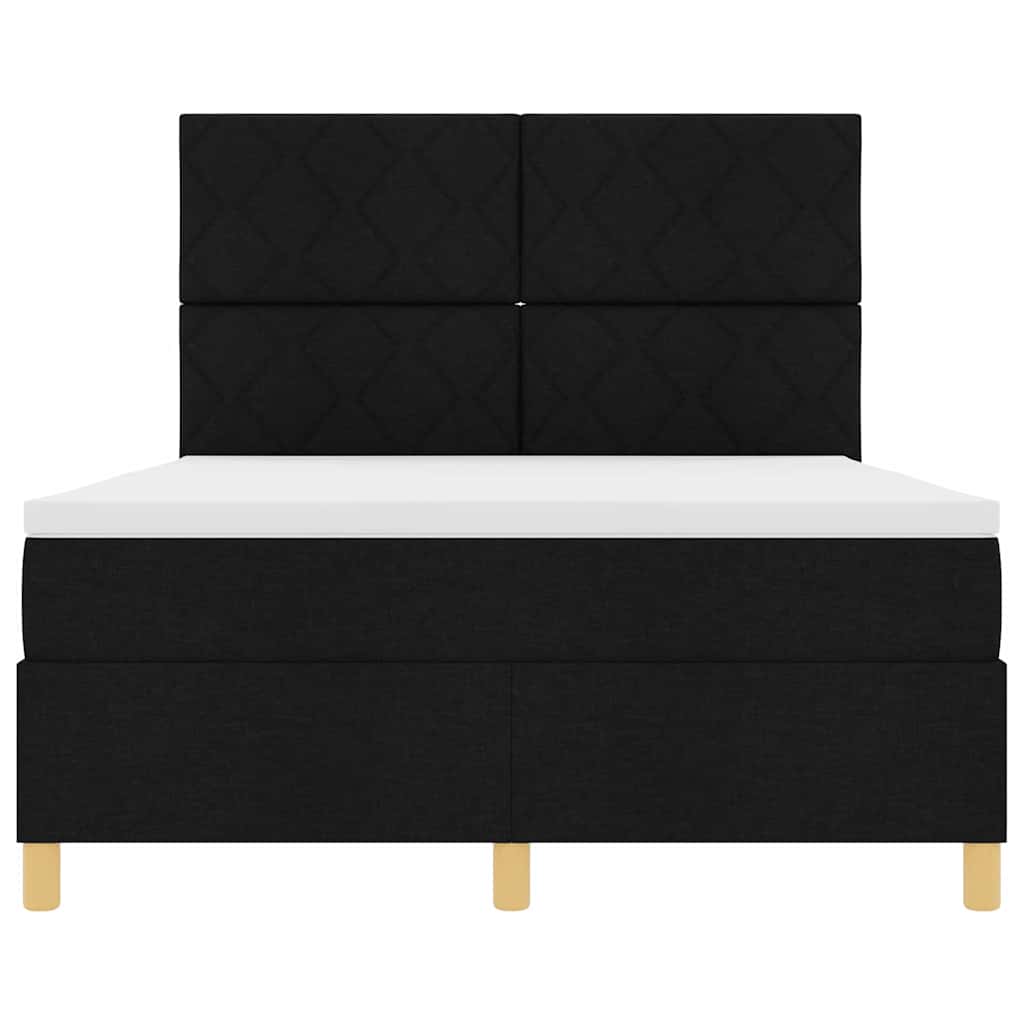 Lit à ressorts avec tête de lit Noir 140 x 200 cm tissu