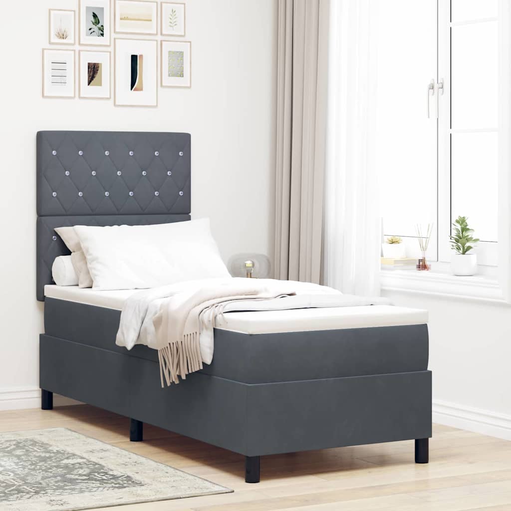 Lit à ressorts avec matelas Gris foncé 80 x 200 cm Velours - XIOS