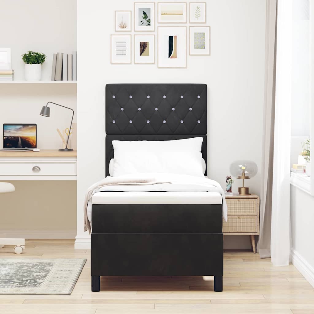 Lit à ressorts avec matelas Noir 80 x 200 cm Velours