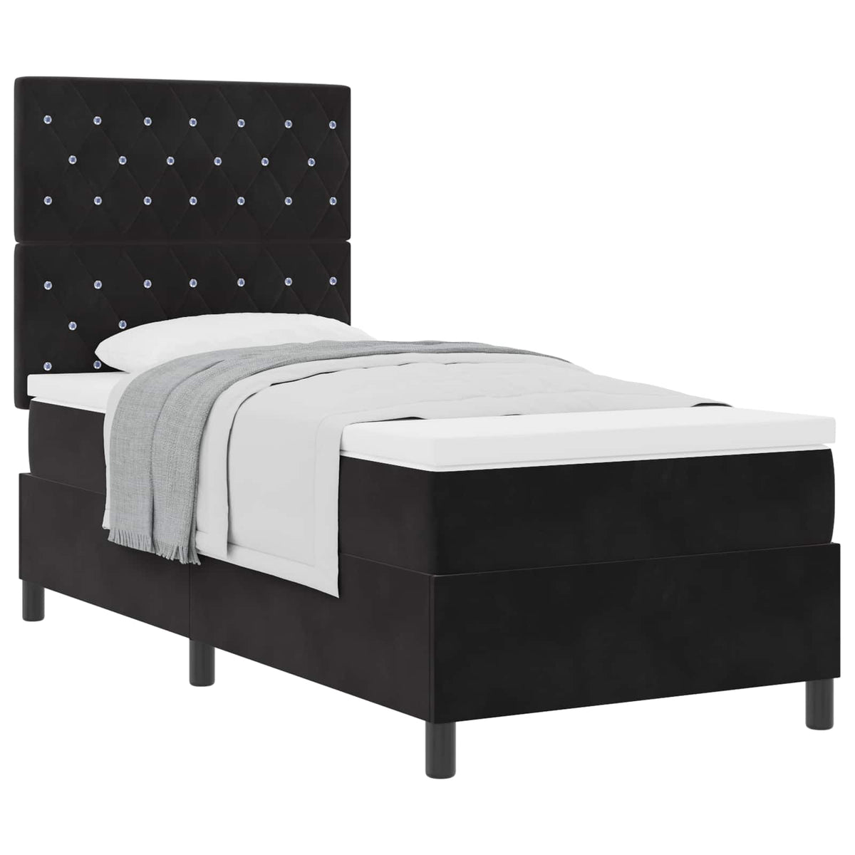 Lit à ressorts avec matelas Noir 90 x 190 cm Velours