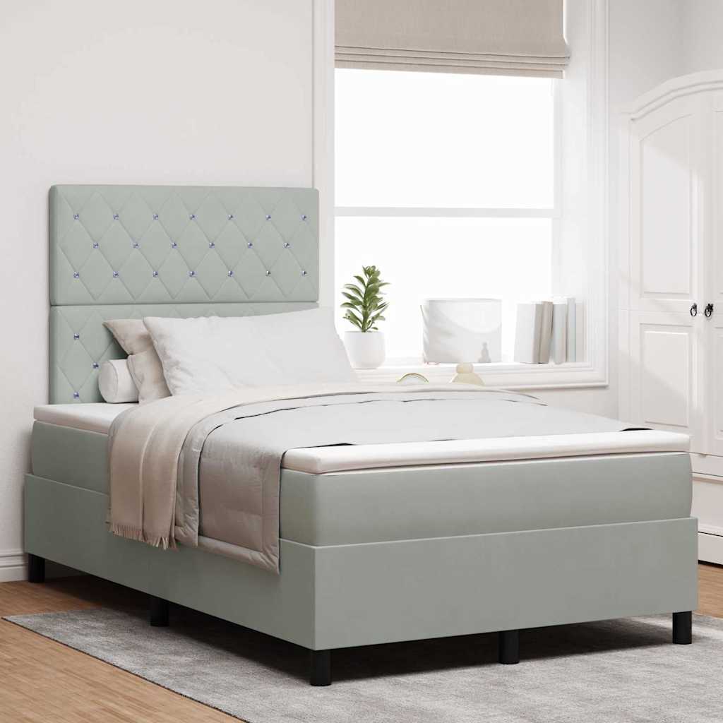 Lit à ressorts avec matelas Gris clair 120 x 200 cm Velours