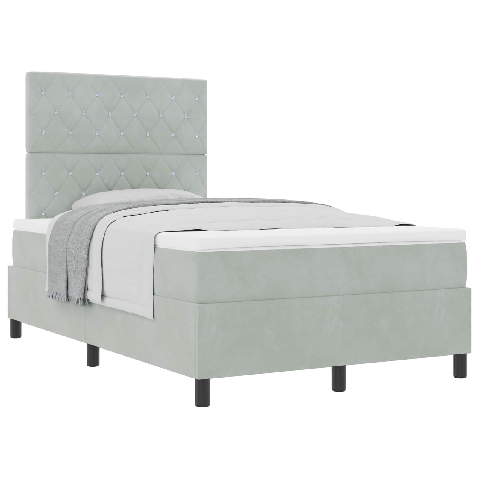 Lit à ressorts avec matelas Gris clair 120 x 200 cm Velours