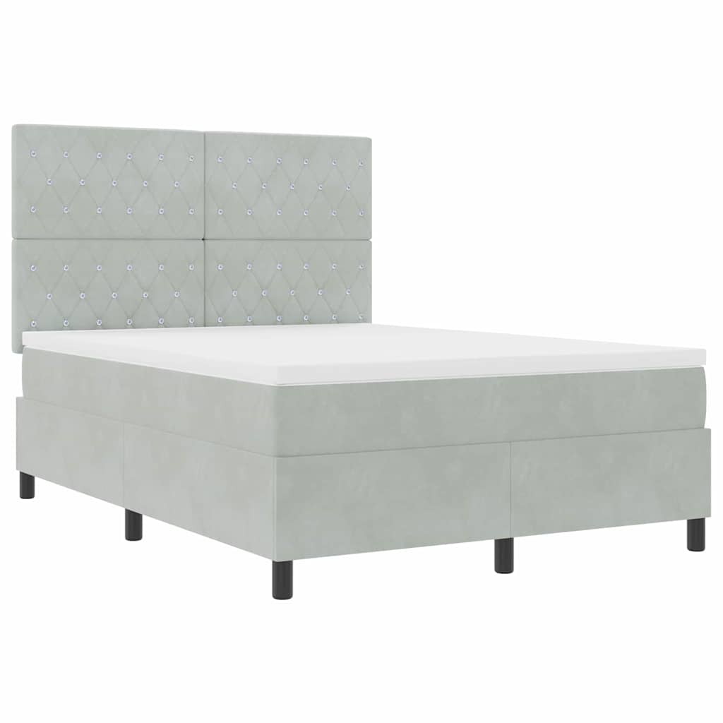 Lit à ressorts avec matelas Gris clair 140 x 190 cm Velours