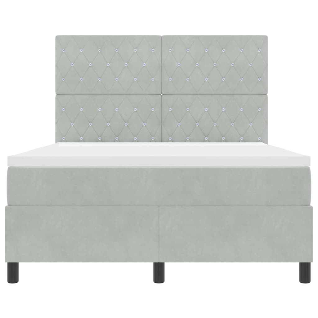 Lit à ressorts avec matelas Gris clair 140 x 190 cm Velours