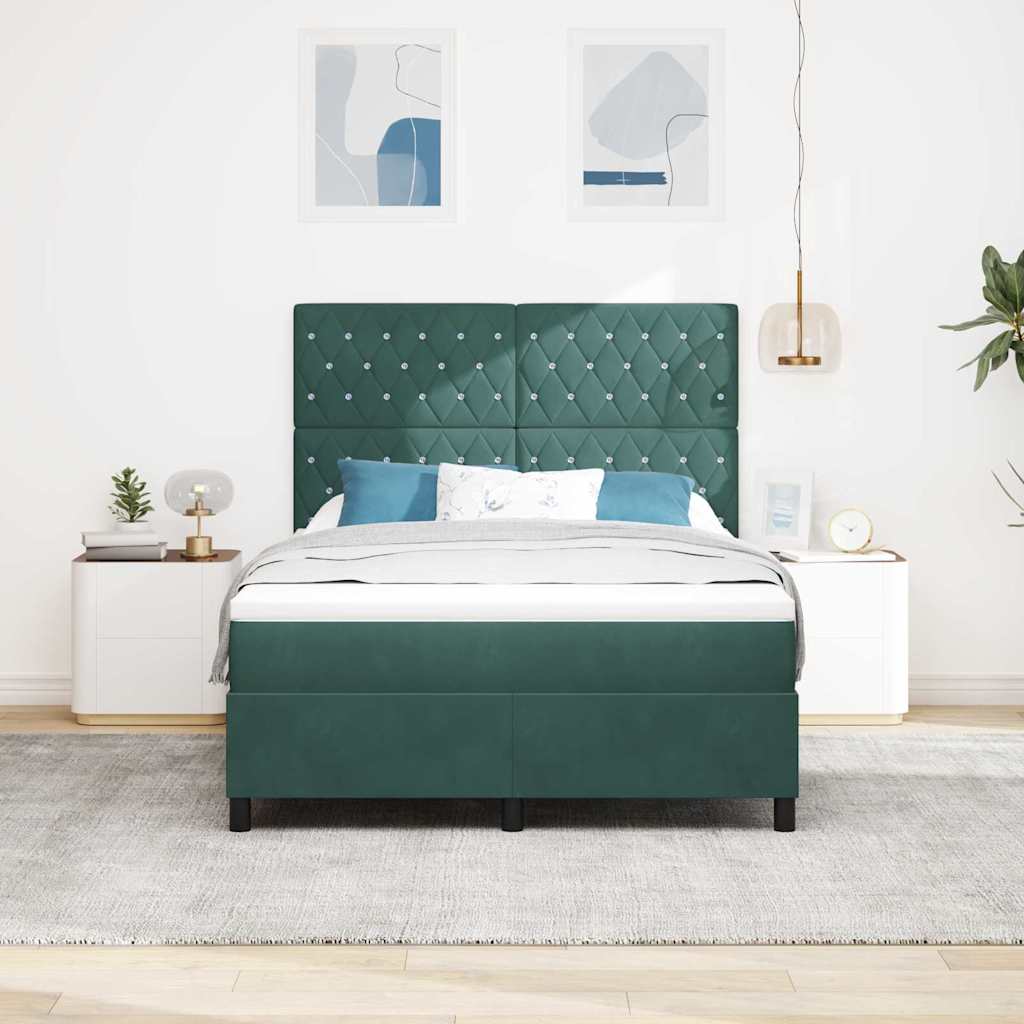 Lit à ressorts avec matelas Vert foncé 140 x 190 cm Velours - XIOS