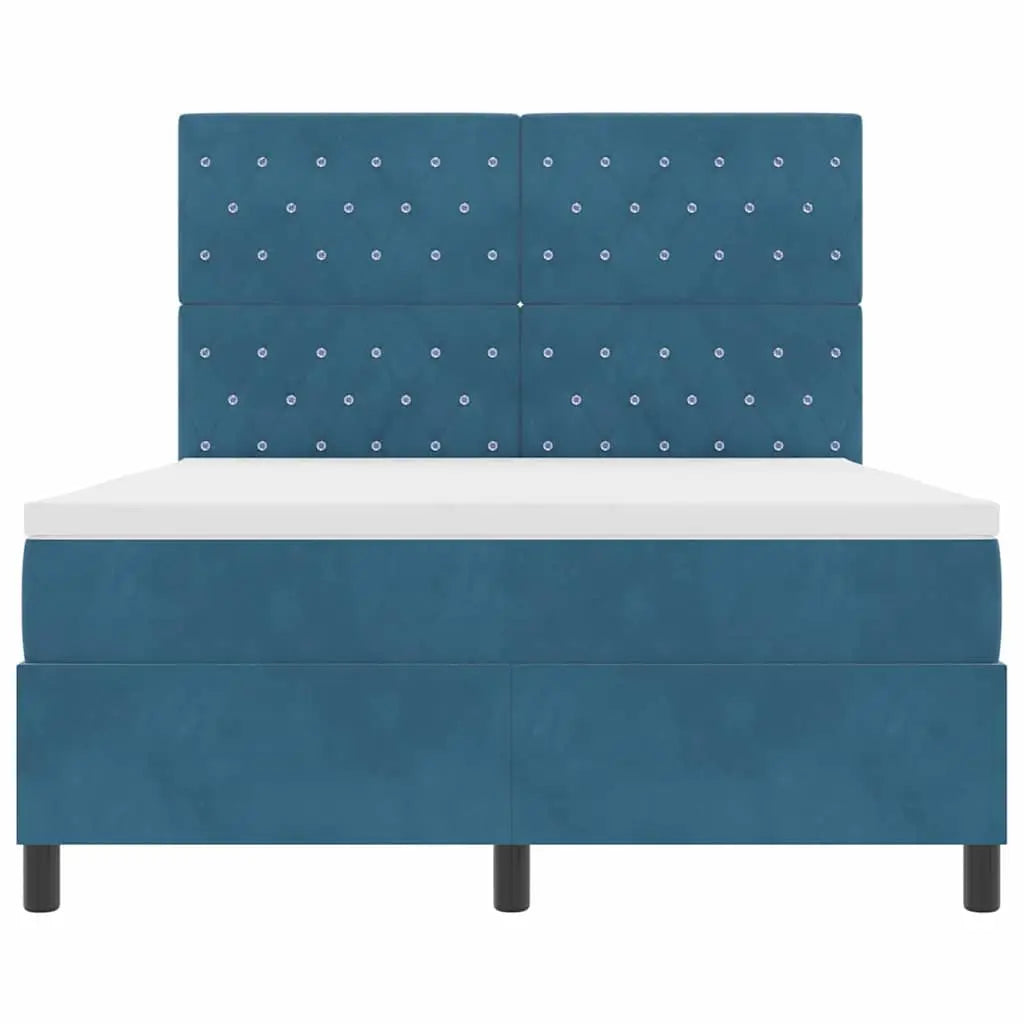 Lit à ressorts avec matelas Bleu foncé 140 x 190 cm Velours - XIOS