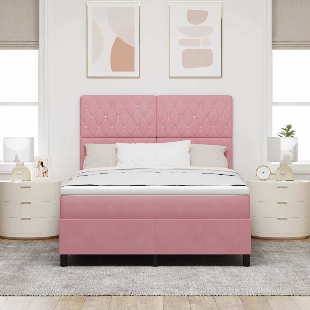 Lit à ressorts avec matelas Rose 140 x 190 cm Velours
