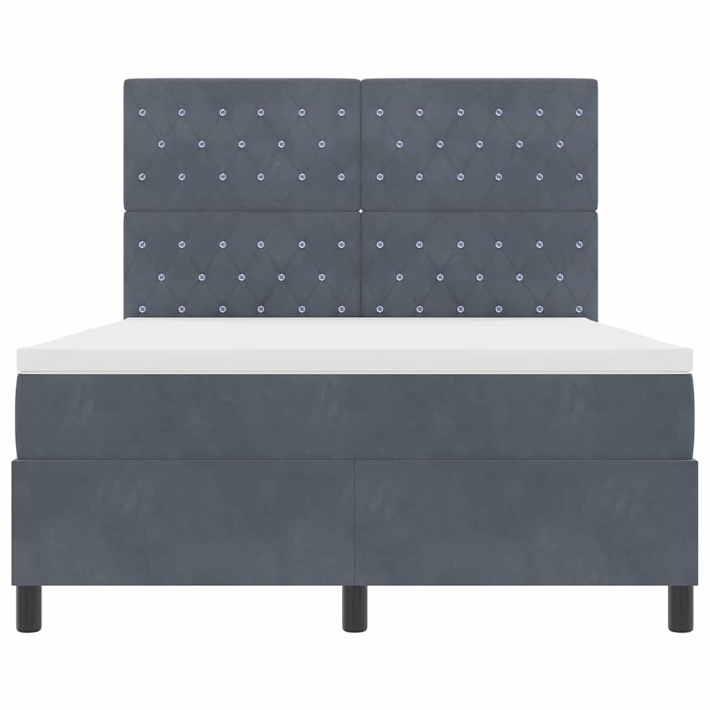 Lit à ressorts avec matelas Gris foncé 140 x 200 cm Velours