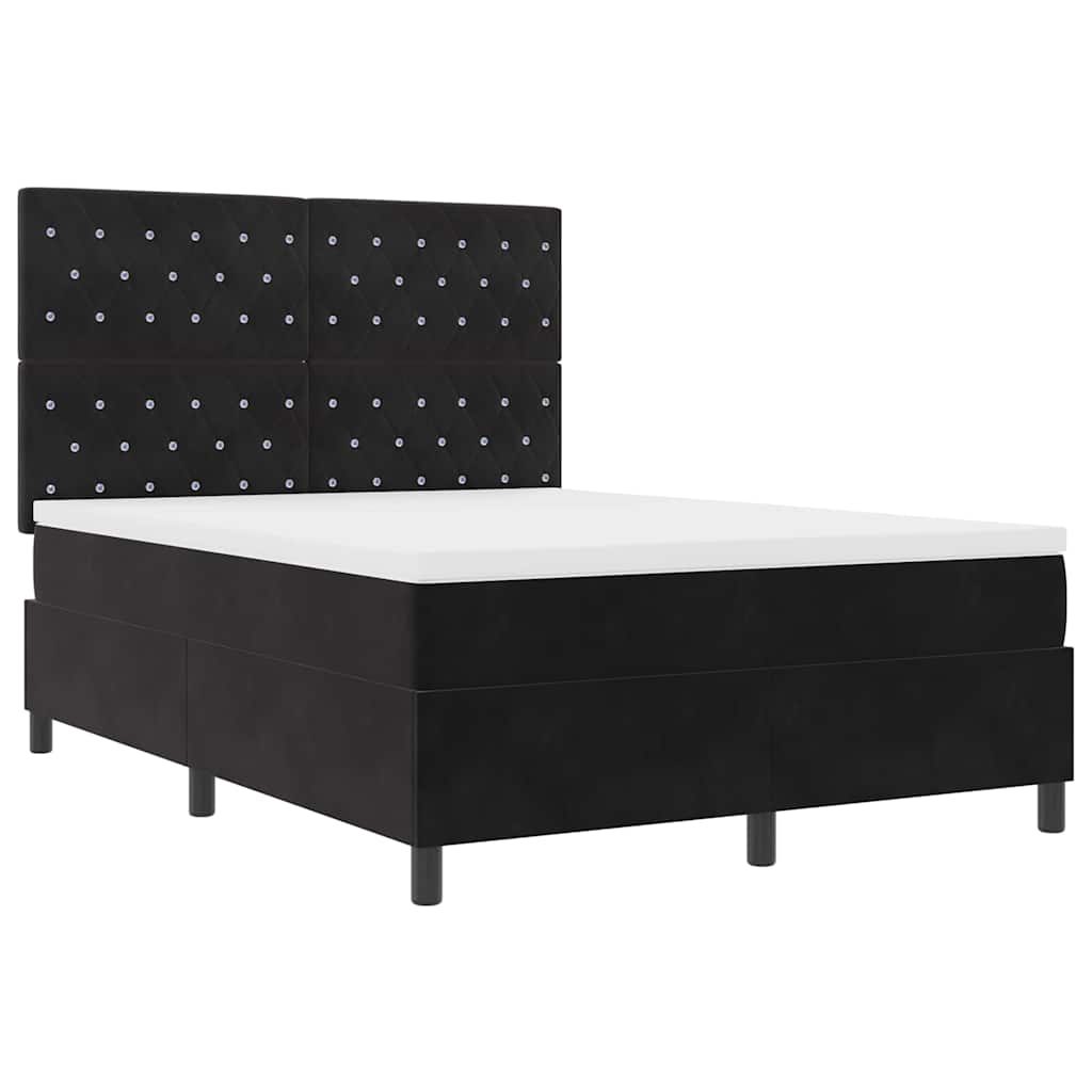 Lit à ressorts avec matelas Noir 140 x 200 cm Velours
