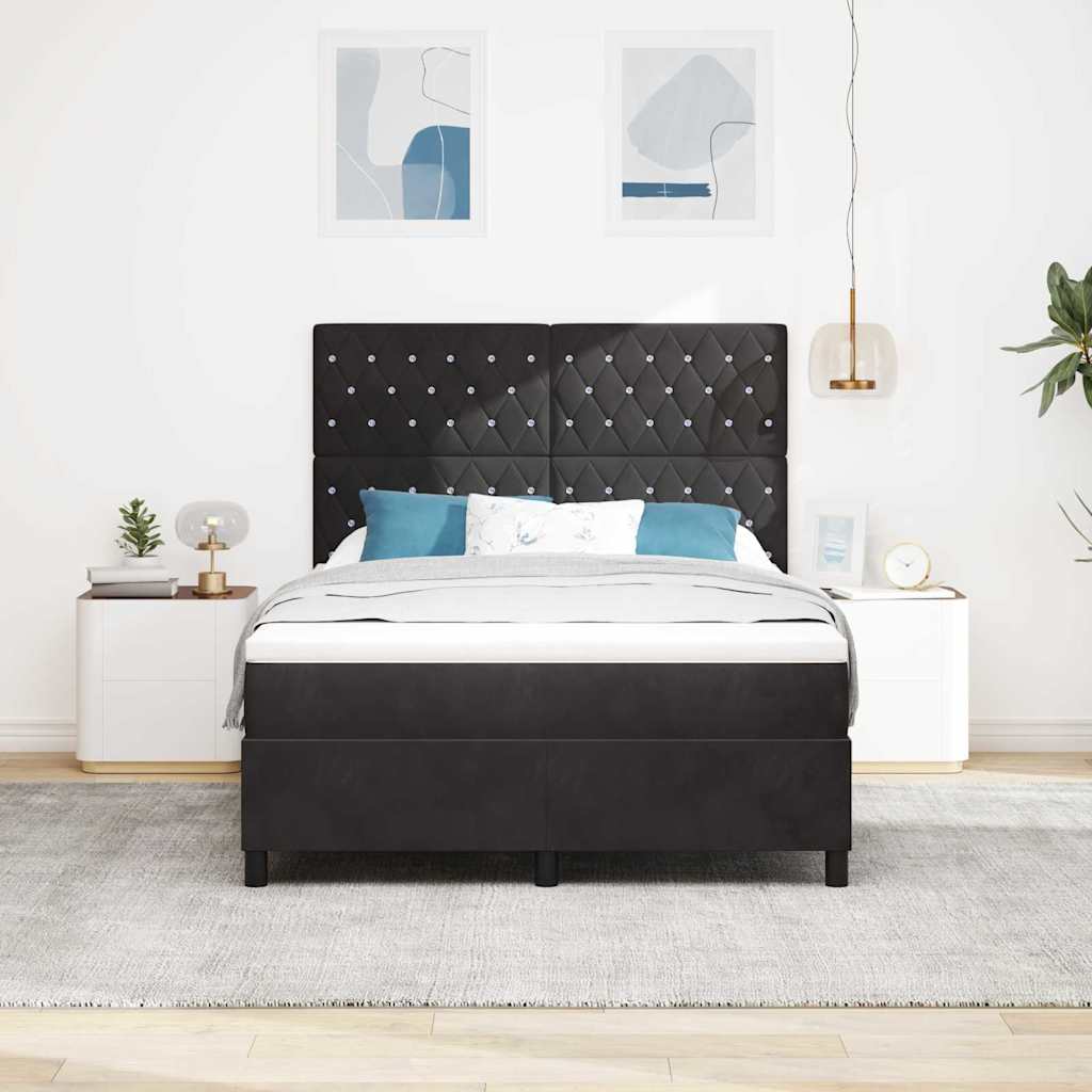 Lit à ressorts avec matelas Noir 160 x 200 cm Velours